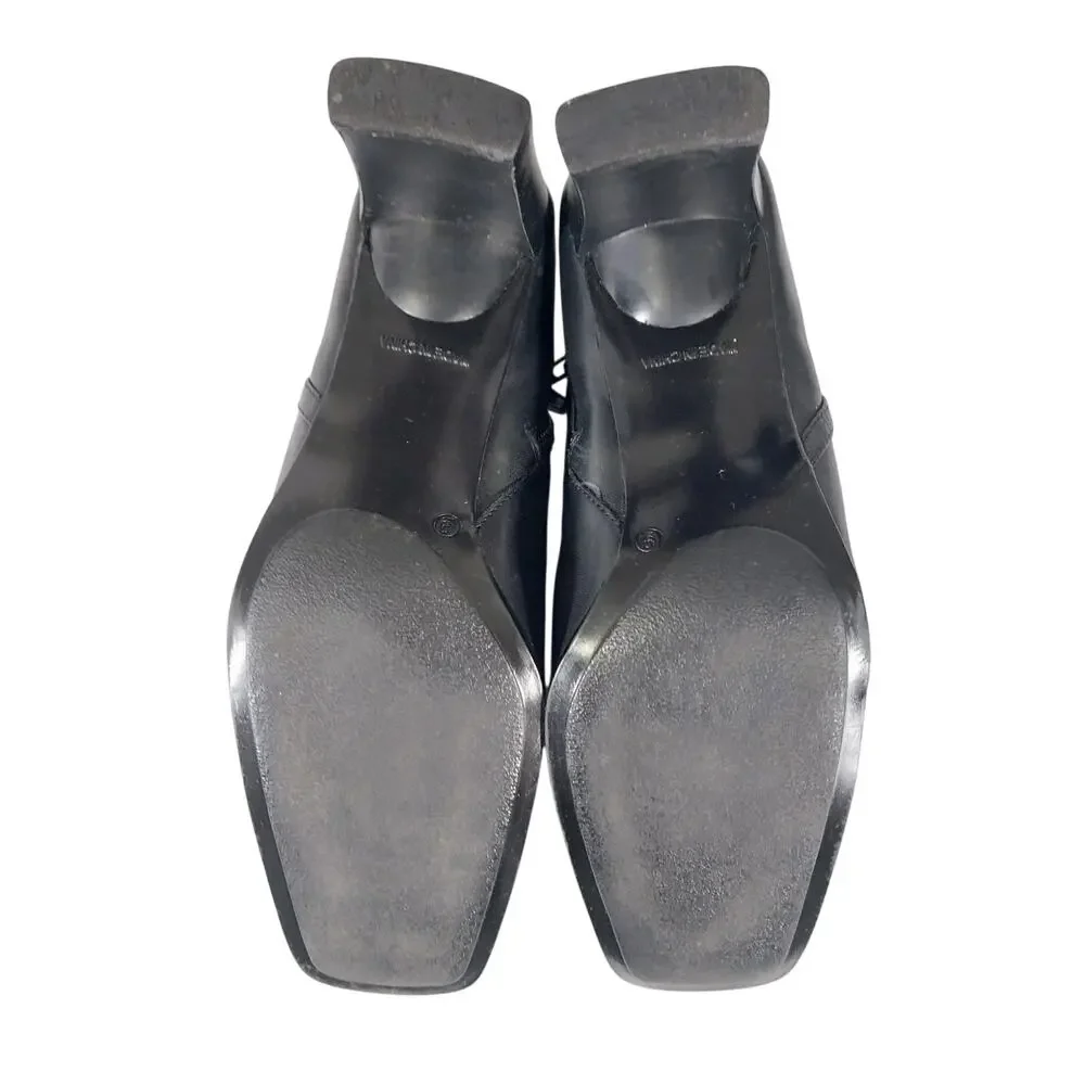 JENNIFER MOORE! BLACK GENUINE LEATHER RECTANGULAR HEEL, ZIP ANKLE BOOTS! SZ 9M
